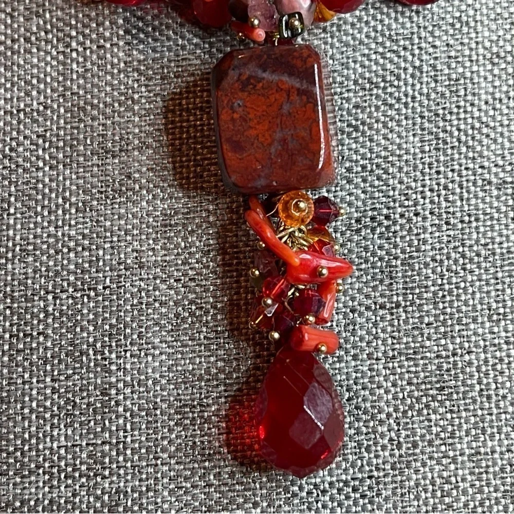 Handmade Red Agate, Coral, Freshwater Pearls, Amethyst &‎ Glass Beaded Necklace